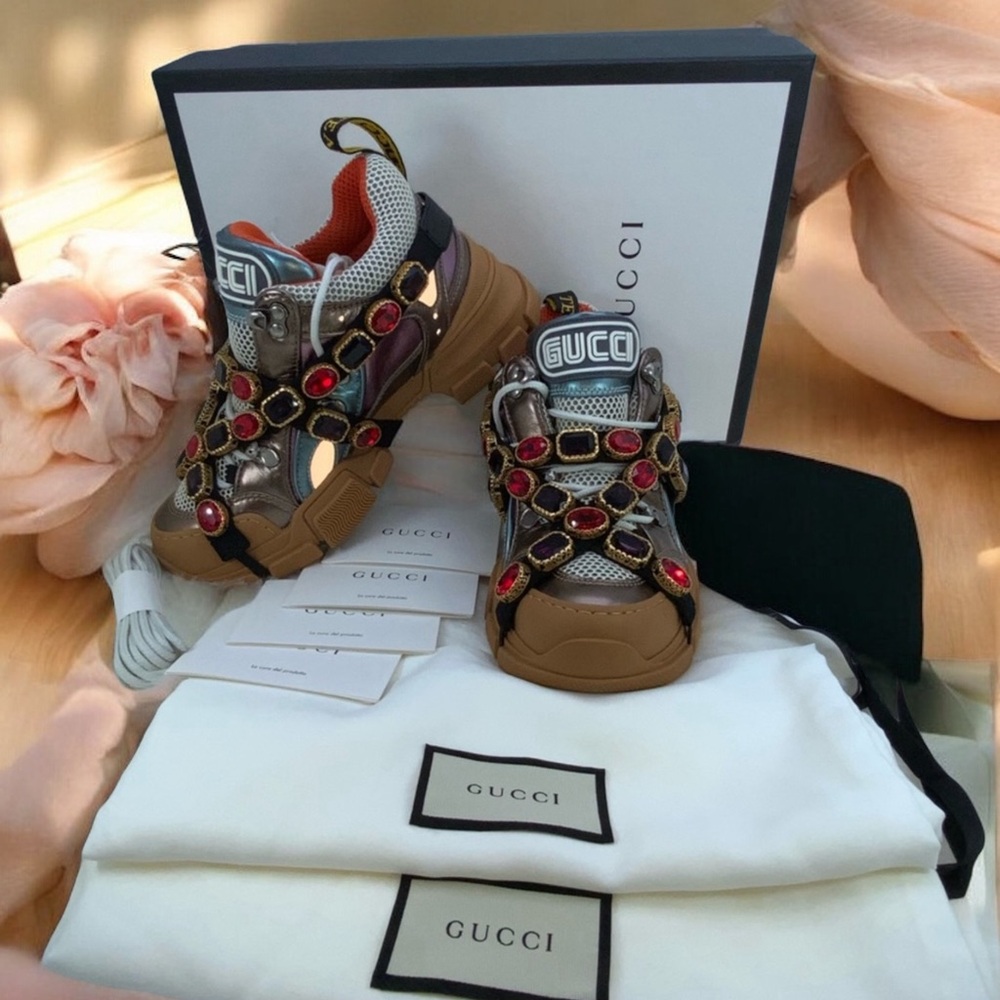 NEW Gucci Womens Sega Flashtrek Crystal Hiker Boot Sneaker 36.5